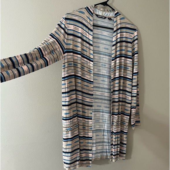 Lands End Lightweight Long Striped Cardigan with Pockets - Small - Picture 3 of 15